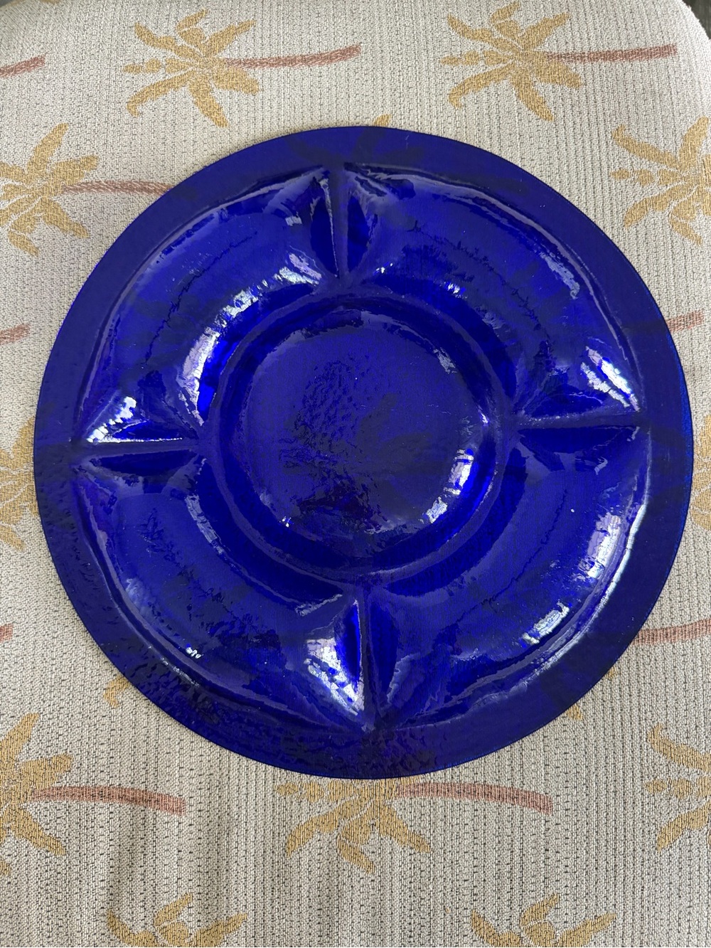 Cobalt Blue Decorative Wall Plate - Elegant Home Art Accent 15” - Picture 3 of 5